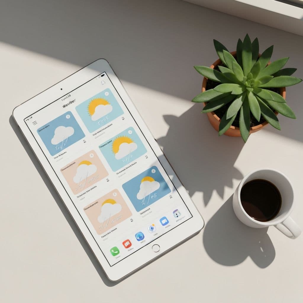 Beautiful weather app interface on tablet